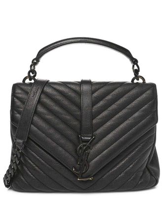 Saint Laurent Dark Beige Matelasse Leather Chevron Monogram Monochrome Medium College Bag (Authentic Pre-Loved)