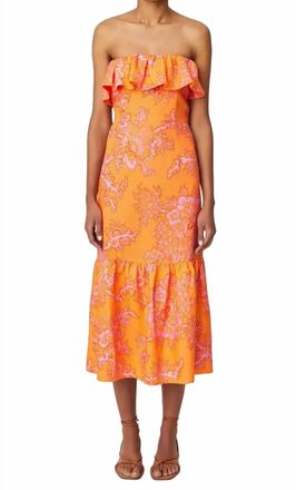 Rhode Resort Thea Ruffle Trim Halter Midi Dress In Coral Reef Grande