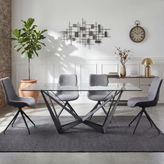 Pondecor Interiorismo Mesa de comedor cristal templado y patas met&aacute;licas negro mate 200x100