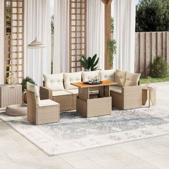 vidaXL Vidaxl - Set Sof&aacute;s De Jard&iacute;n 7 Piezas Y Cojines Rat&aacute;n Sint&eacute;tico Beige