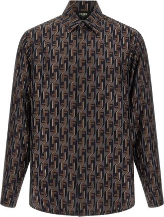 Fendi Camicia con stampa Fendinity - Marrone