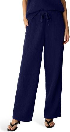 Eileen Fisher Crinkled Stretch Organic Cotton Drawstring Pants in Infinity at Nordstrom, Size Xx-Small