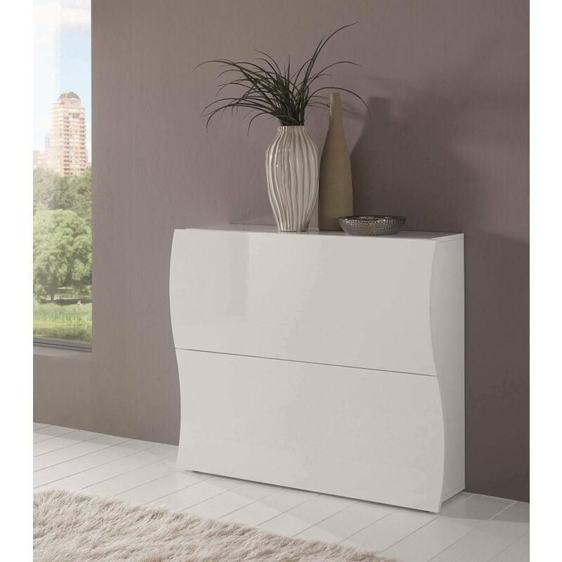 Meuble à Chaussures HOMCOM 20 Paires - Armoire Étroite 4 Tiroirs Rabattables Blanc Brillant Moderne
