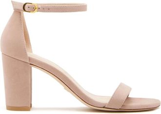 Stuart Weitzman Nearly Nude Block Heel Sandalen - Dames - Sandalen met hakken - Beige - 40 EU - Su&egrave;de - Schoenen