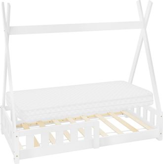 ML Design Ml-design Cama Infantil Tipi Blanca Con Colch&oacute;n 70x140cm Protecci&oacute;n Antica&iacute;da Y Somier Estructura Listones, Madera Maciza De Pino Para Ni&ntilde;o En Forma D