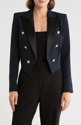 L'agence Lila Peak Lapel Boxy Crop Blazer in Midnight/Black at Nordstrom Rack, Size 0