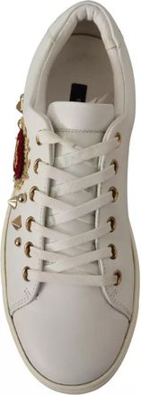 Dolce & Gabbana White Leather Gold Red Heart Sneakers Womens Shoes