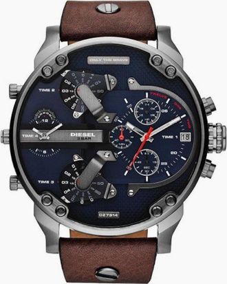 Diesel Mens Diesel DZ7314 Mr Daddy Dual Time Chronograph Navy Blue Dial Mens Watch - Brown