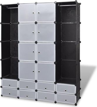 vidaXL Modular Cabinet 18 Compartments Black and White 37x146x180.5 cm Vidaxl
