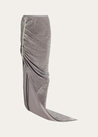 Rick Owens Edfu Ruched Velvet Maxi Skirt