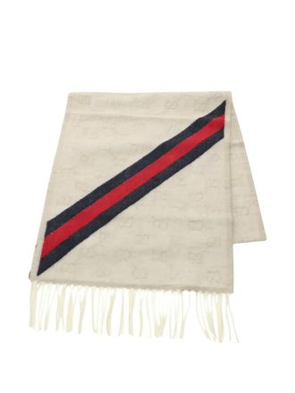 Gucci 2020s GG-pattern fringed scarf - unisex - Wool - One Size - Neutrals