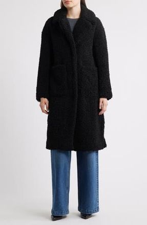 Bcbgmaxazria Notch Collar Faux Shearling Long Coat in Black at Nordstrom Rack, Size Small