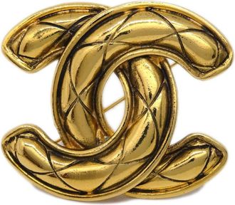 Chanel 1990-2000s large quilted CC brooch pin - women - Gold Plated - One Size