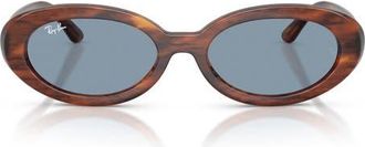 Ray-Ban 54mm Oval Sunglasses in Striped Havana /Blue at Nordstrom
