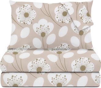 KASANOVA Completo letto matrimoniale beige fiori bianchi