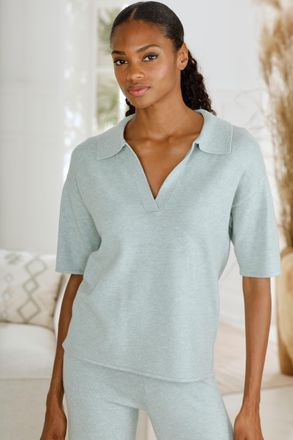 Lascana Poloshirt LASCANA, Damen, Gr. 32/34, blau (mint), Feinstrick, Obermaterial: 50% Viskose (LENZING ECOVERO), 28% Polyester, 22% Polyamid, meliert, beque