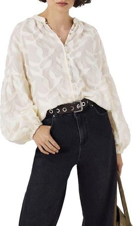 Mint Velvet Floral Jacquard Blouse in Cream at Nordstrom, Size X-Small