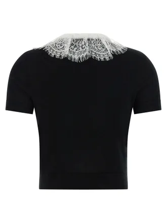 Self Portrait Lace Collar Wool Knit Blouse - Black