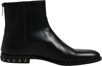 Dolce & Gabbana Gestudeerde Leren Enkellaarzen met Rits - Heren - Enkellaarsjes - Zwart - 44 EU - Leer - Schoenen