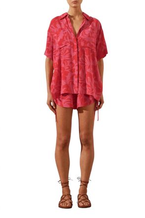 Shona Joy Silk Short Sleeve Relaxed Shirt In Portea
