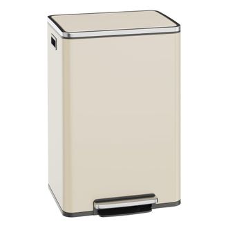 Songmics Cubo de basura de 50 L con tapa y asas de acero de color crema