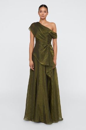 Theia Avalina Organza Lame Gown in Olive Gold at Nordstrom, Size 16