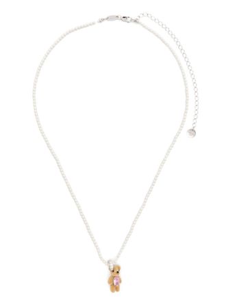 Yvmin Collana Mini Flocked Bear - Bianco