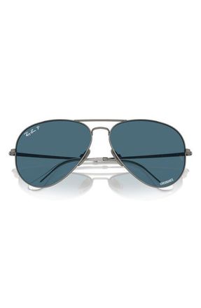 Ray-Ban 58mm Polarized Aviator Sunglasses in Polar Blue at Nordstrom