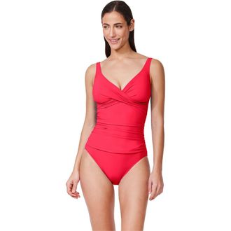 Gottex Tutti Frutti Twist Front V-Neck One Piece in Coral at Nordstrom, Size 12