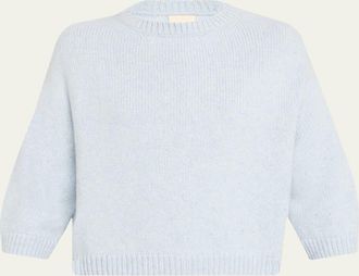 Khaite Sabina Cashmere Elbow-Sleeve Boxy Sweater