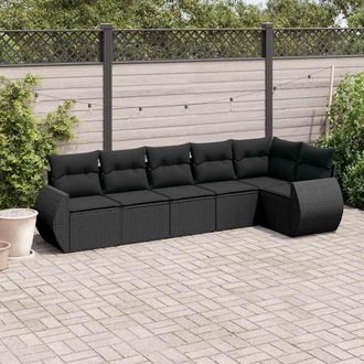 vidaXL Set De Sof&aacute;s De Jard&iacute;n 6 Piezas Y Cojines Rat&aacute;n Sint&eacute;tico Negro Vidaxl