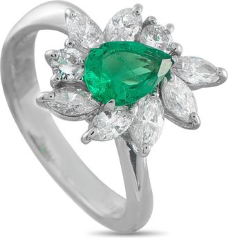 Luxury Bazaar Platinum 0.90 ct Diamond and 0.61 ct Emerald Ring MF04-052126