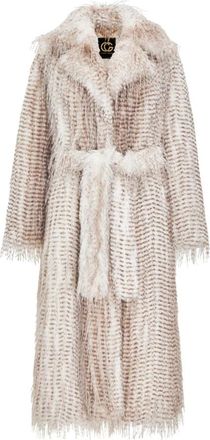 Cesare Gaspari Lange Faux Fur Jas met Riem - Dames - Jas met riem - Beige - M - Polyester - Jassen