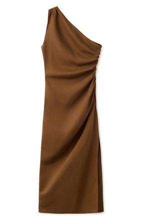 Mango Ruched One-Shoulder Maxi Dress in Tobacco Brown at Nordstrom, Size 6