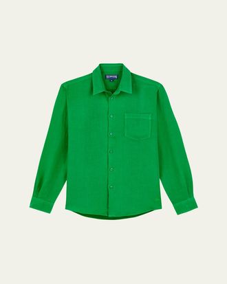 Vilebrequin Mens Caroubis Solid Linen Sport Shirt