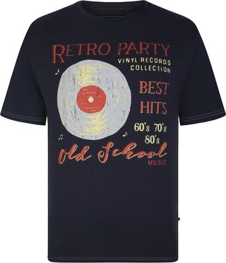 KAM Kingsize Retro Party Print T-Shirt Crew Neck Short Sleeved Tee Vinyl Record Big Mens KBS 5725 (3XL, Navy)
