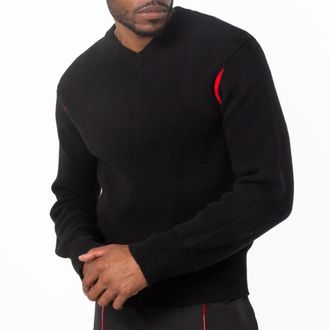Ferragamo V-Neck Ribbed-Knit Sweater, Size Medium
