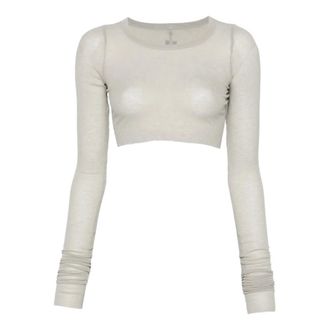 Rick Owens Round-neck Knitwear, female, Gray, Size: XS Cropped Round-neck Knit