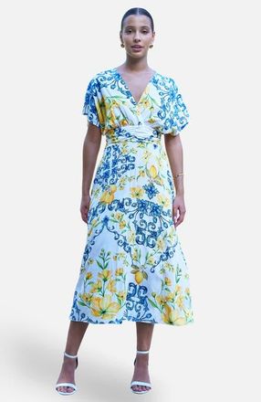 Yumi Lemon Print Midi Dress in Ivory at Nordstrom, Size 14