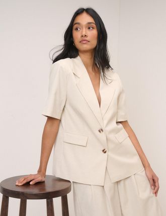 Nobody's Child Stone Short Sleeve Relaxed Blazer