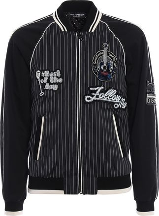 Dolce & Gabbana Musical patches pinstriped bomber