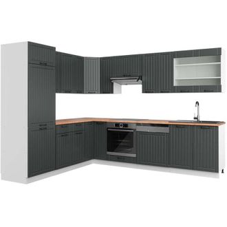 Vicco Cocina Esquinera Fame-line, Antracita Casa De Campo/blanco, 227 X 287 Cm, Et Roble