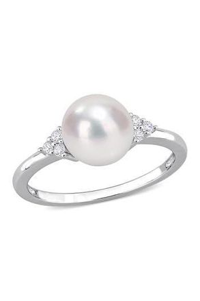 Delmar 8mm Cultured Freshwater Pearl & CZ Ring in White at Nordstrom Rack, Size 8 Us