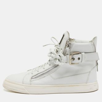 Giuseppe Zanotti White Leather Metal Chain High Top Sneakers