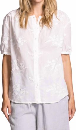 Pink Martini Elena Short-Sleeve Button-Up Top In White