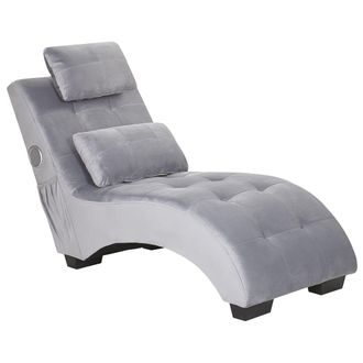 Beliani Chaise Longue De Terciopelo Gris Altavoz Bluetooth Puerto Usb Moderno Sala De Estar Simorre