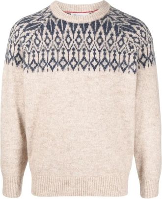 Brunello Cucinelli MenS Beige Patterned Knit Sweater, Size 38