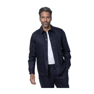 04651/ Navy Flanellen Overhemdjas - Heren - Casual Overhemden - Blauw - XL - Wol - Overhemden