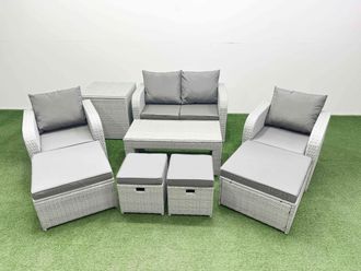 Fimous PE Wicker Rattan Furniture Sofa Sets with Coffee Table Love Sofa in Light Grey