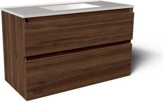 Saniclass Vita Badkamermeubelset - 100x60x46cm - 2 lades - greeploos - 1 wasbak - zonder kraangaten - overloop - keramiek - noten